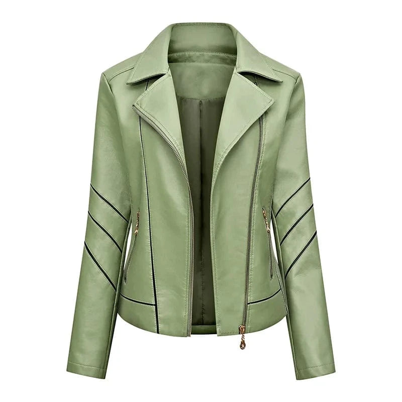 D0702DJ11 Wholesale Popular Plus Size PU Leather Turn Down Collar Zipper Biker Style Women's Jackets Sehe Fashion