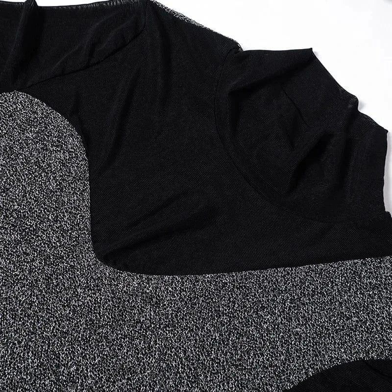 D23ds185 Autumn 2024 New Gold And Silver Wire Patchwork Mesh Long Sleeve Sexy Dress Bodycon Casual Dress For Women Lady