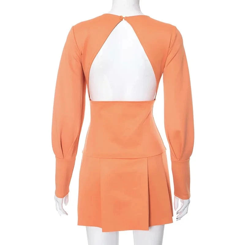 D23ds231 Autumn Winter 2024 New O-neck Long Sleeve Sexy Mini Dress Solid Bodycon Backless Elegant Clothes For Women Lady