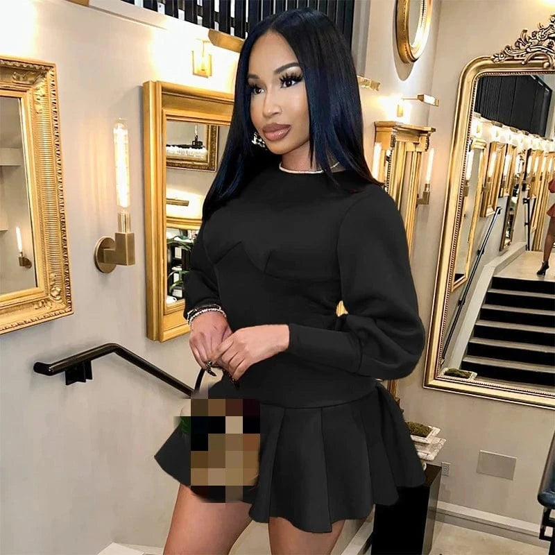 D23ds231 Autumn Winter 2024 New O-neck Long Sleeve Sexy Mini Dress Solid Bodycon Backless Elegant Clothes For Women Lady