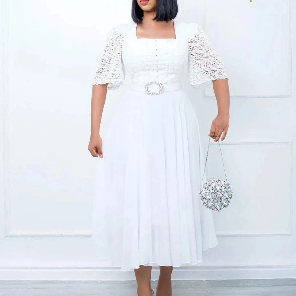 D280 High Quality Fashion Casual Dresses Patchwork Chiffon Nail Beaded Dress Celebrities African Dress With Free Belt