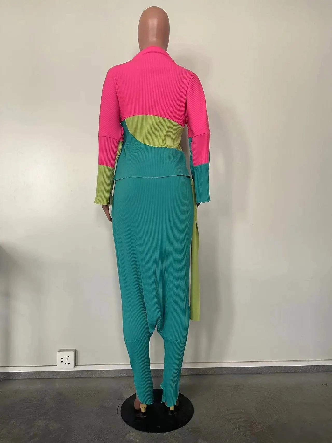 D8568 New Pleated Stitching Fashion Casual Fall Two Piece Sets For Women 2024
