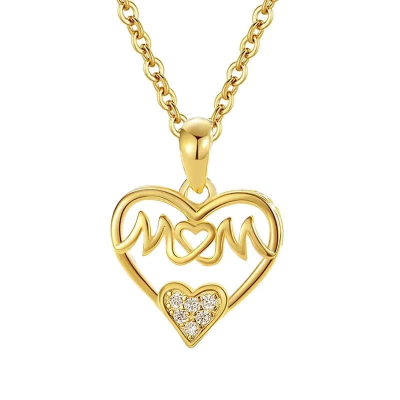 Dainty 925 Sterling Silver Mother's Day Necklace 18k Gold Crystal Diamond Love Heart Mom Necklace 925 Silver