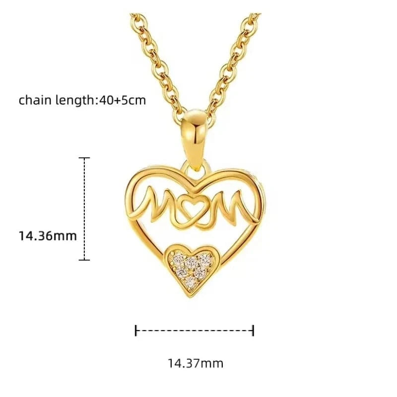 Dainty 925 Sterling Silver Mother's Day Necklace 18k Gold Crystal Diamond Love Heart Mom Necklace 925 Silver