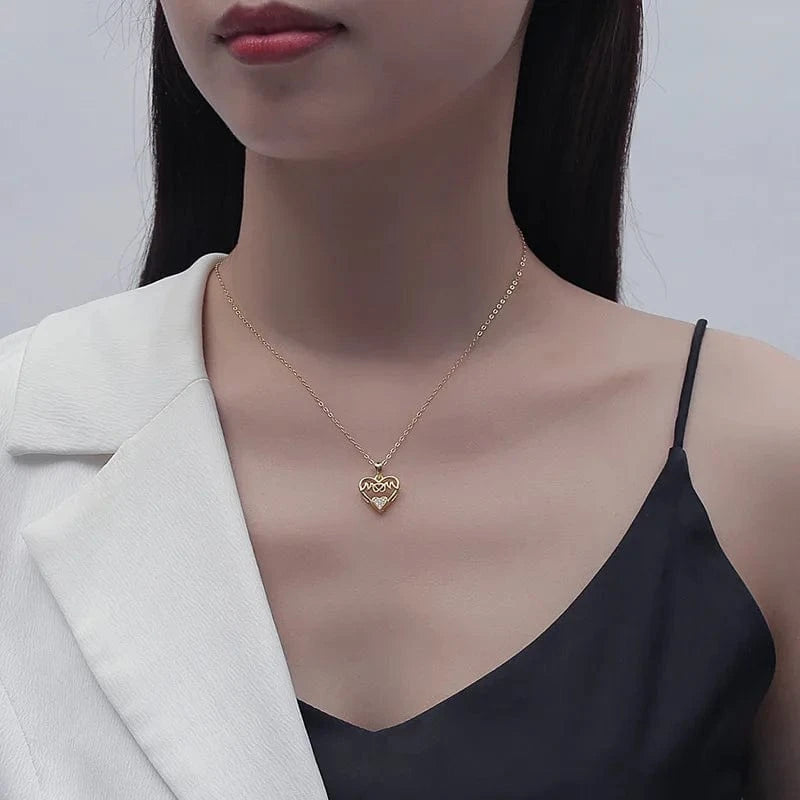 Dainty 925 Sterling Silver Mother's Day Necklace 18k Gold Crystal Diamond Love Heart Mom Necklace 925 Silver