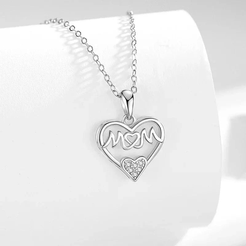 Dainty 925 Sterling Silver Mother's Day Necklace 18k Gold Crystal Diamond Love Heart Mom Necklace 925 Silver