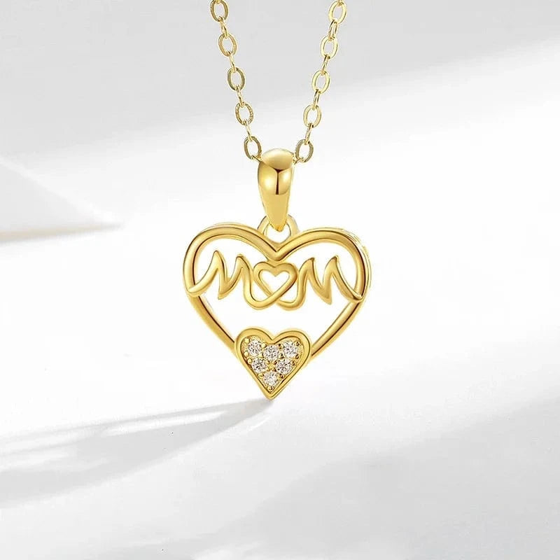 Dainty 925 Sterling Silver Mother's Day Necklace 18k Gold Crystal Diamond Love Heart Mom Necklace 925 Silver