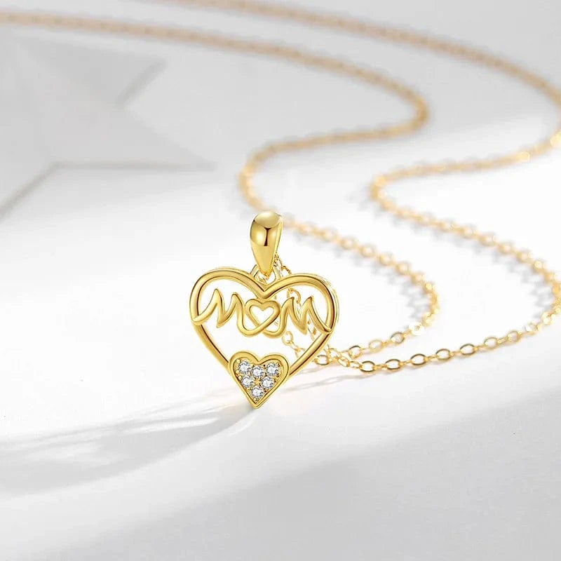 Dainty 925 Sterling Silver Mother's Day Necklace 18k Gold Crystal Diamond Love Heart Mom Necklace 925 Silver