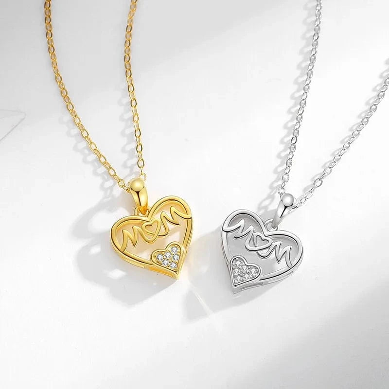 Dainty 925 Sterling Silver Mother's Day Necklace 18k Gold Crystal Diamond Love Heart Mom Necklace 925 Silver
