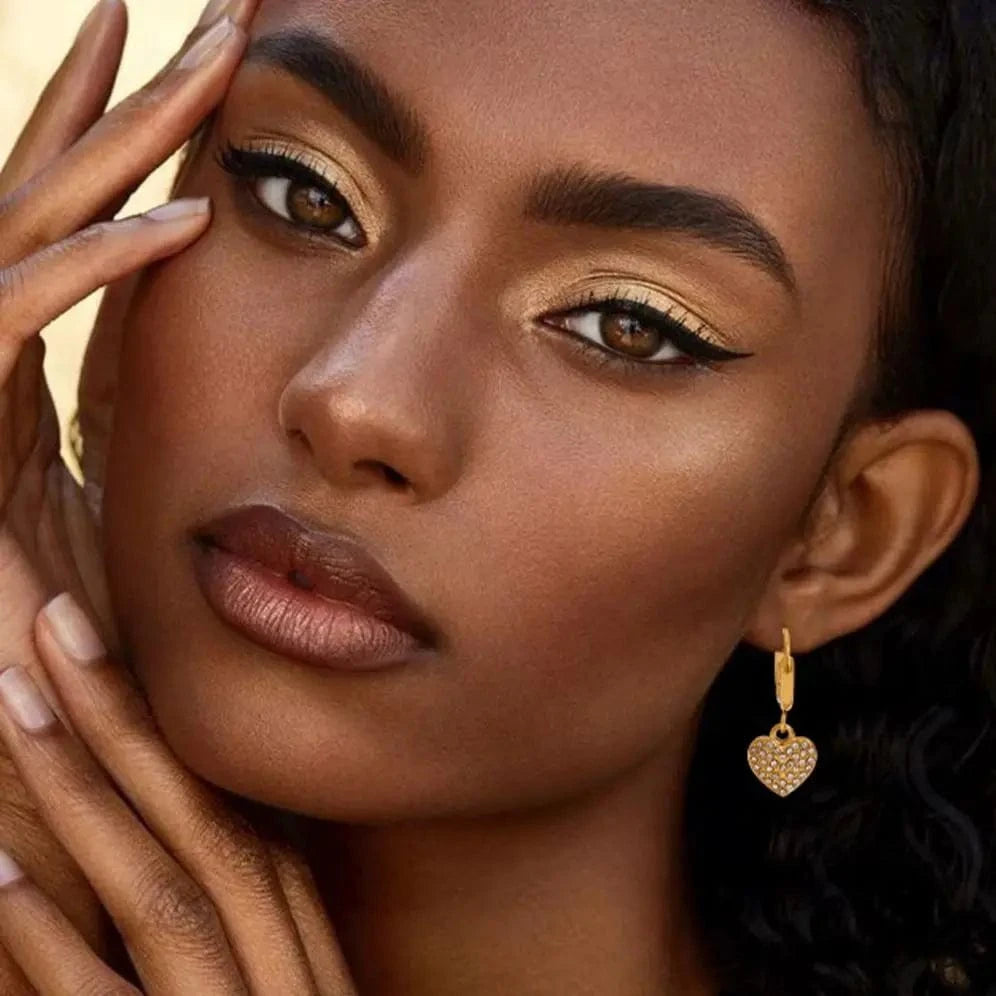 Dainty Heart Pendant Paved Colorful Full Zircon Drop Hoop Earring Stainless Steel New Charm Earrings 2024 For Women