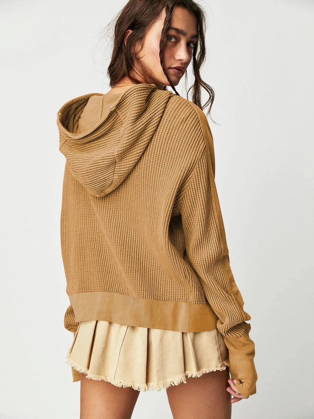 DAMOCHIC Autumn Sweatshirt Cardigan Casual Outfit Zipper Jacket Sweatshirt Hooded Winter Waffle Patchwork Women Fall Coats 2023