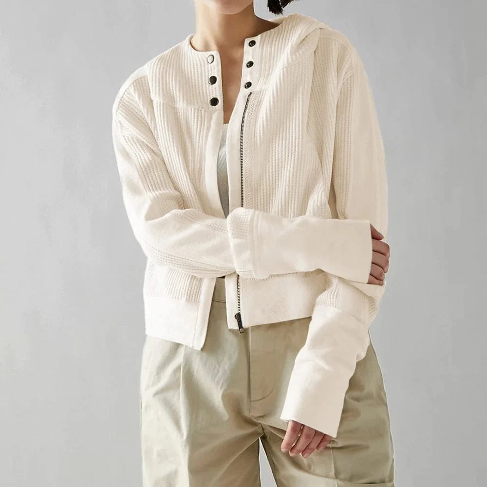 DAMOCHIC Autumn Sweatshirt Cardigan Casual Outfit Zipper Jacket Sweatshirt Hooded Winter Waffle Patchwork Women Fall Coats 2023