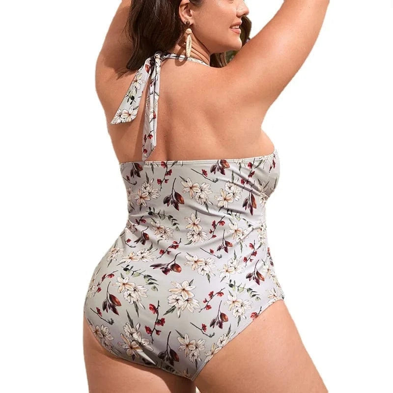 DAMOCHIC Big Boob Bathing Suit Floral Print Tankini Fat Women Halter Swimsuit One Piece Modest Swimwear Beachwear Plus Size 2023