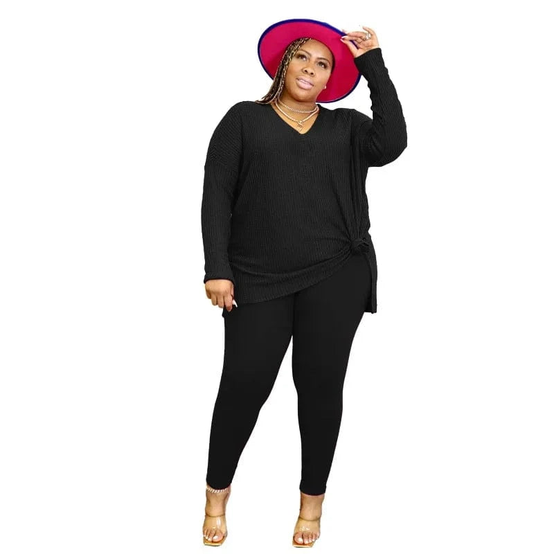 DAMOCHIC Big Women Clothing Spring Sets Autumn Solid Color Long Sleeve Winter Two Piece Set Knit Plus Size Women's Suit 2023