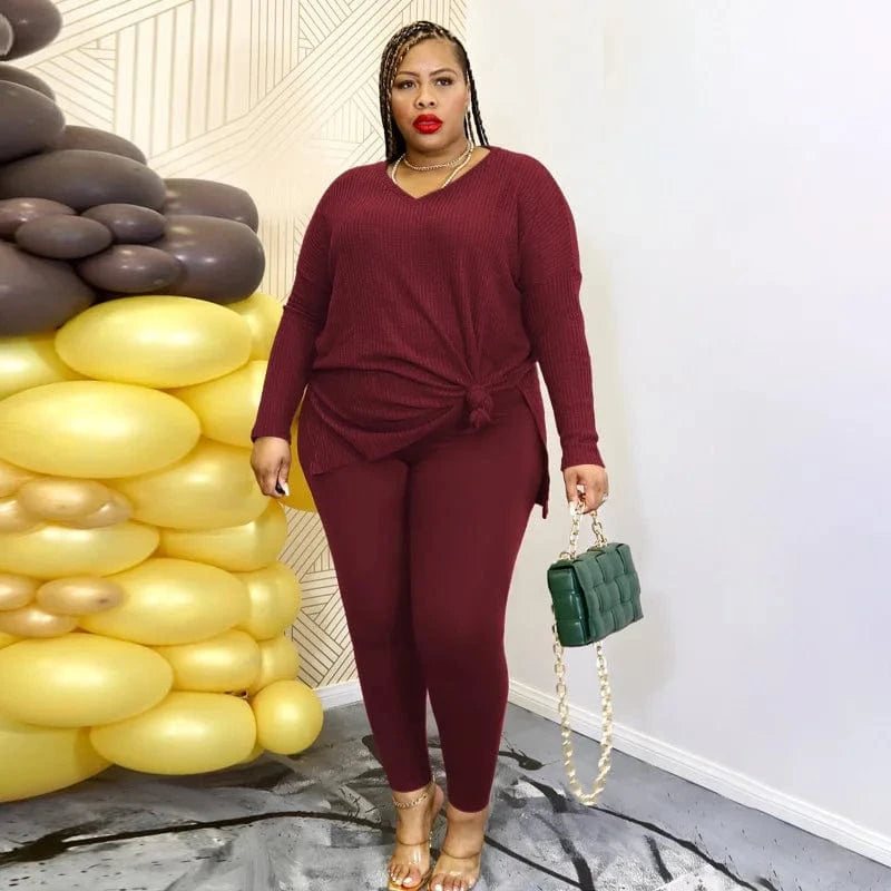 DAMOCHIC Big Women Clothing Spring Sets Autumn Solid Color Long Sleeve Winter Two Piece Set Knit Plus Size Women's Suit 2023