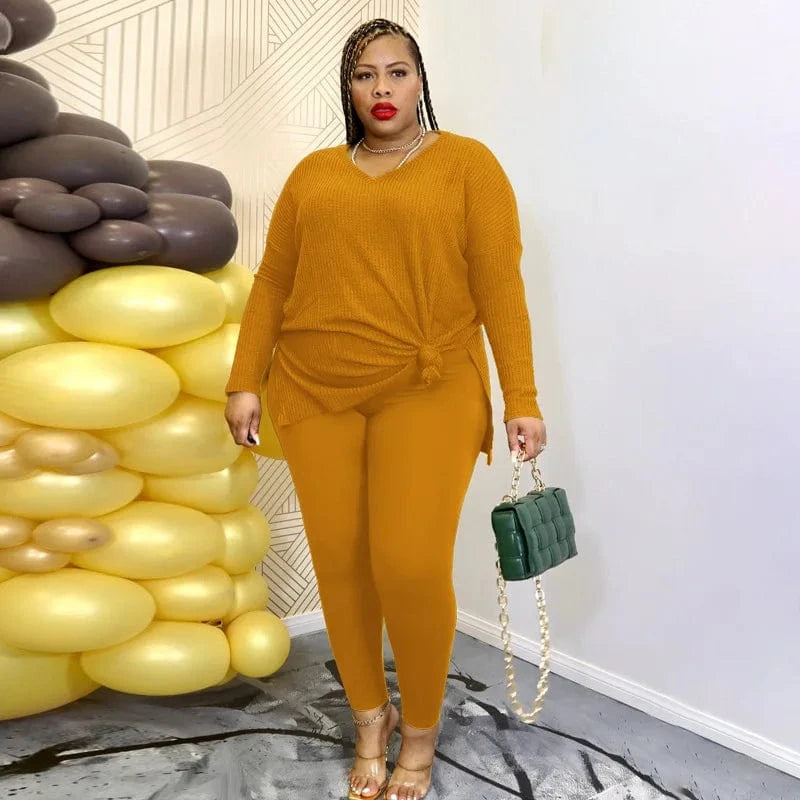 DAMOCHIC Big Women Clothing Spring Sets Autumn Solid Color Long Sleeve Winter Two Piece Set Knit Plus Size Women's Suit 2023