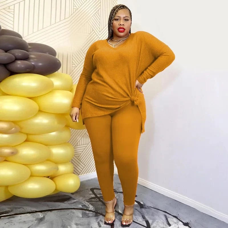 DAMOCHIC Big Women Clothing Spring Sets Autumn Solid Color Long Sleeve Winter Two Piece Set Knit Plus Size Women's Suit 2023
