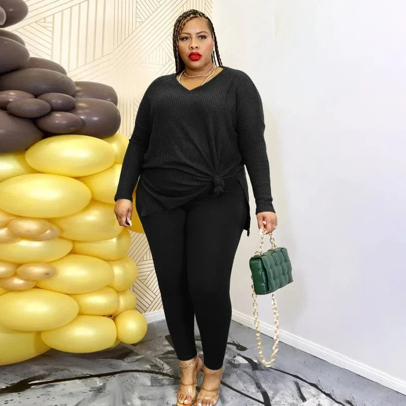 DAMOCHIC Big Women Clothing Spring Sets Autumn Solid Color Long Sleeve Winter Two Piece Set Knit Plus Size Women's Suit 2023