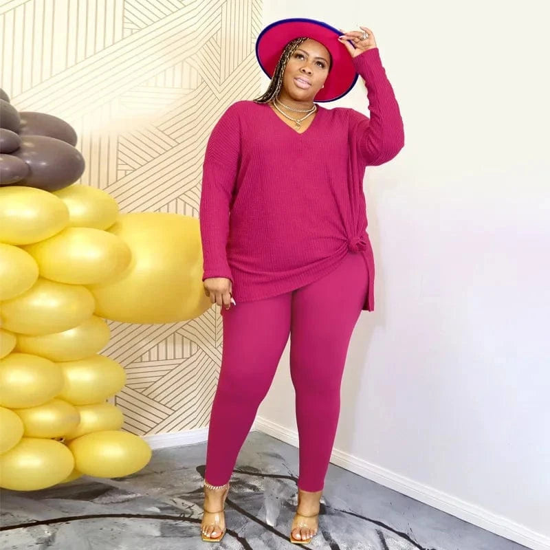 DAMOCHIC Big Women Clothing Spring Sets Autumn Solid Color Long Sleeve Winter Two Piece Set Knit Plus Size Women's Suit 2023