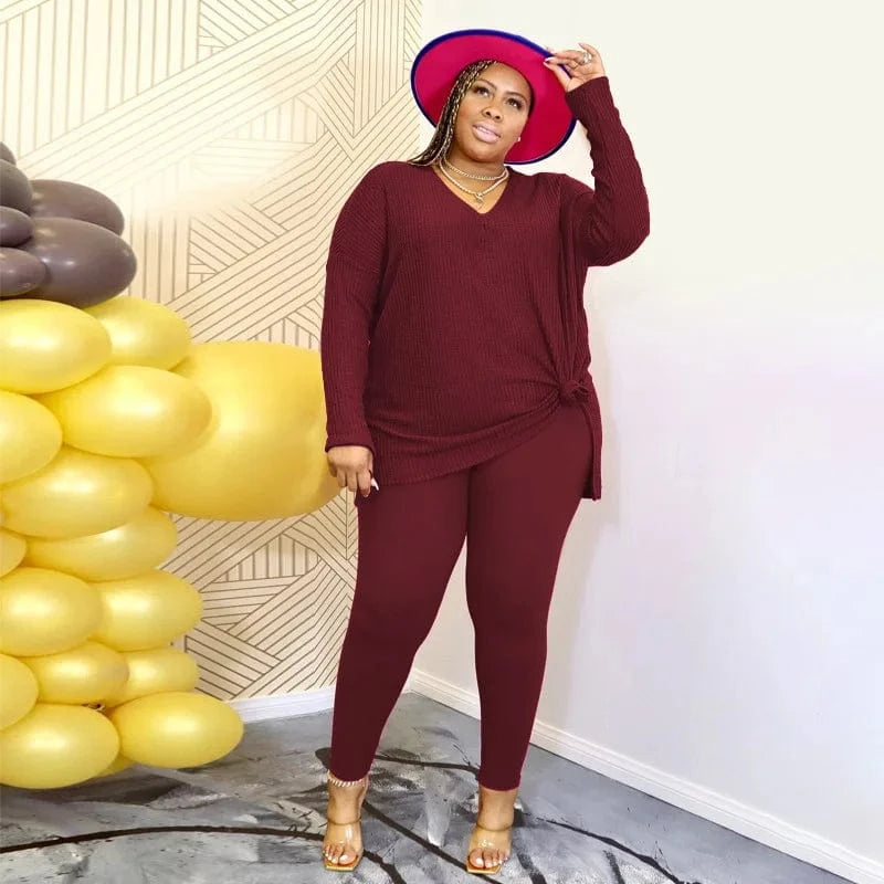 DAMOCHIC Big Women Clothing Spring Sets Autumn Solid Color Long Sleeve Winter Two Piece Set Knit Plus Size Women's Suit 2023