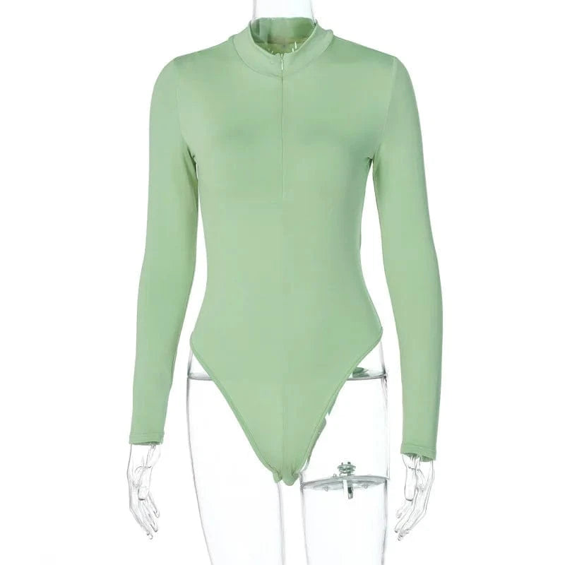 DAMOCHIC Bodysuit Vendors Clothing Solid Color Long Sleeve Custom Bodysuit for Women Front Zipper Fall Slim Playsuit Top Thong