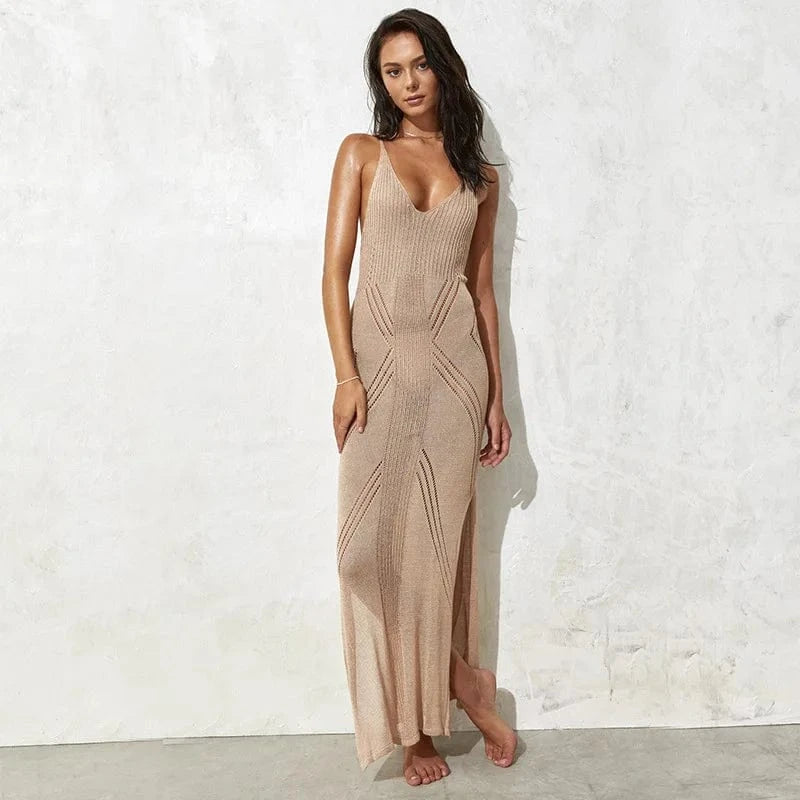 DAMOCHIC Cami Knit Swimwear dress cover up Summer Solid color beach cover ups for women Bathing Suit Maxi dress cover up 2023