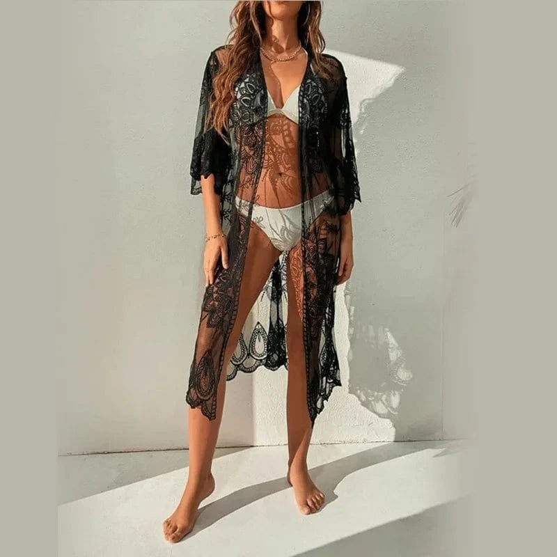 DAMOCHIC Cardigan half sleeve Swimwear cover up Summer Lace beach cover up for women sexy knitted crochet beach cover up 2023
