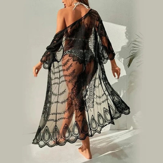 DAMOCHIC Cardigan half sleeve Swimwear cover up Summer Lace beach cover up for women sexy knitted crochet beach cover up 2023