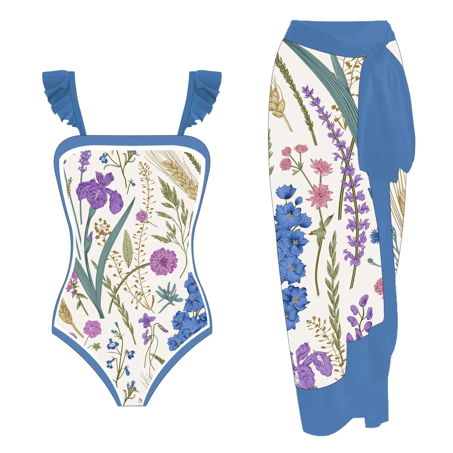DAMOCHIC China Wholesale Swimwear Clothing 1 Piece Bathing Suit with Skirt Cover Up Beachwear Floral Print Swimsuit Women 2023