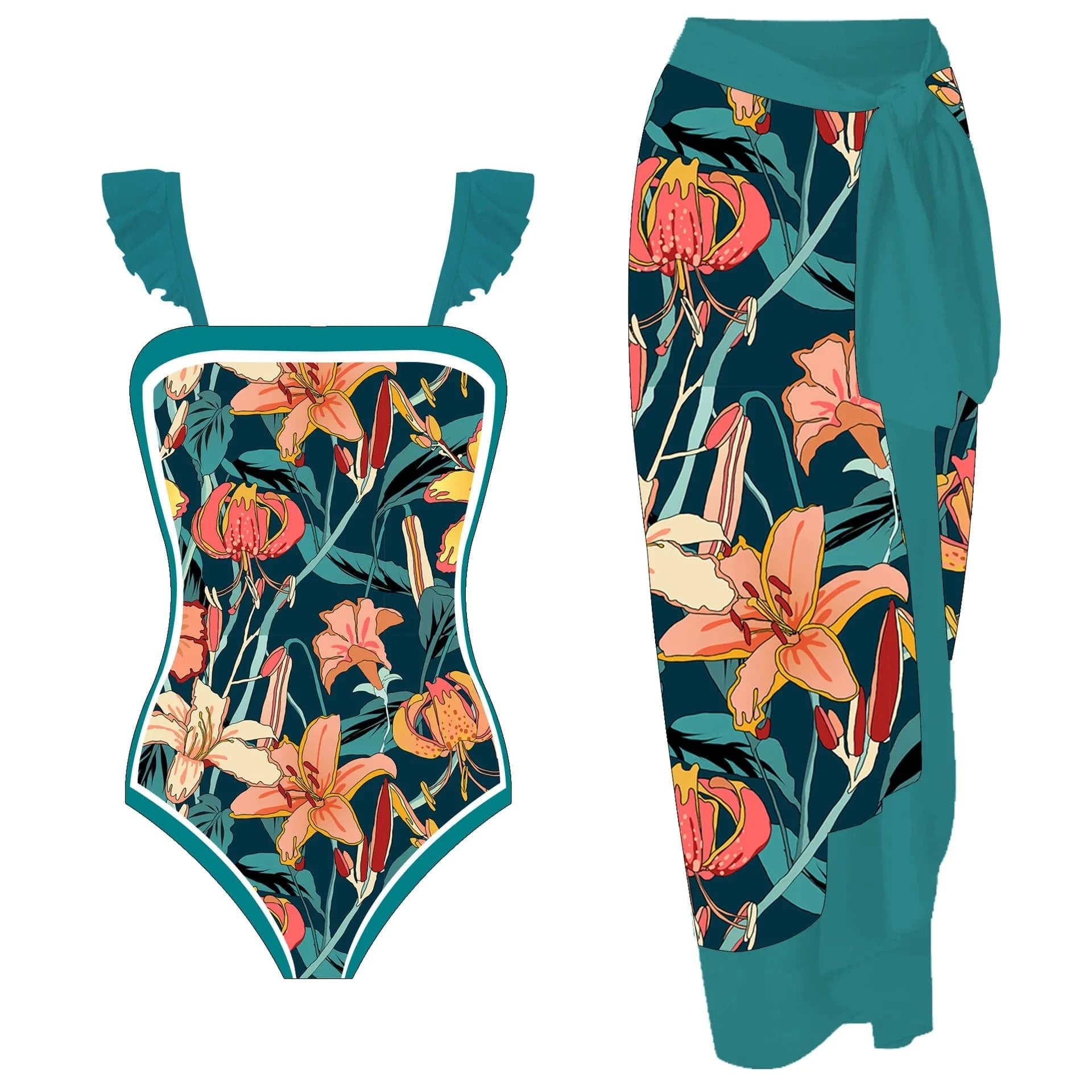 DAMOCHIC China Wholesale Swimwear Clothing 1 Piece Bathing Suit with Skirt Cover Up Beachwear Floral Print Swimsuit Women 2023
