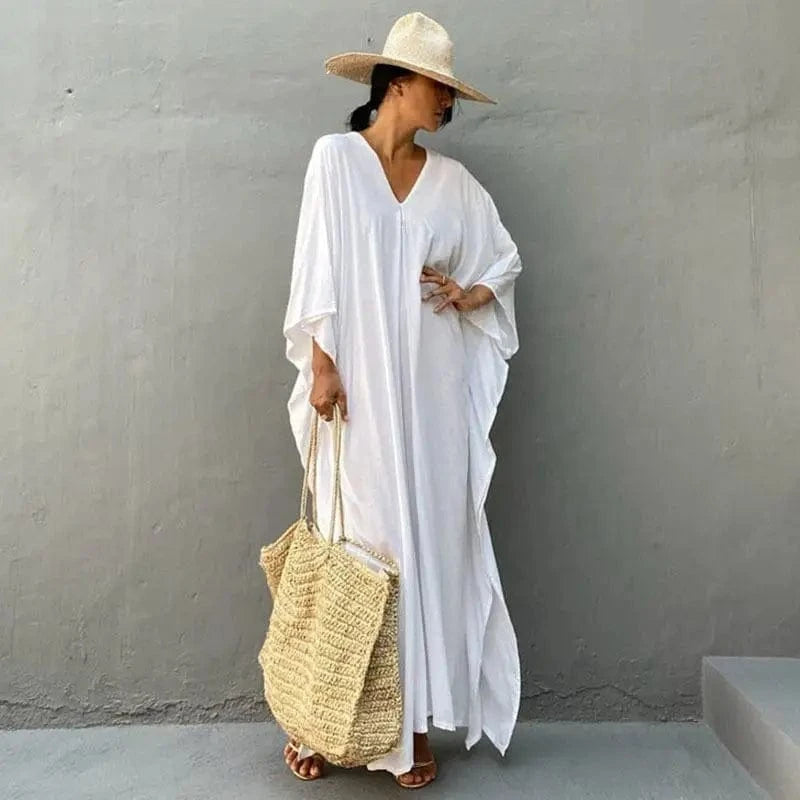 DAMOCHIC Custom Beach Cover Up Kaftan Kimono Maxi Swim Dress Solid Color Bikini V Neck Rayon Sarong Cover Up Swimwear 2023