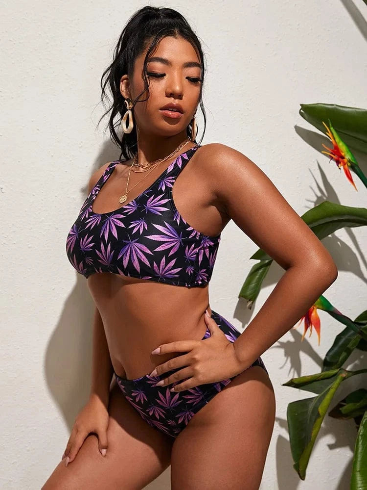 DAMOCHIC Custom Designer Bathing Suits Leave Printed Bikini Sexy Swimming Suit for Fat Women Swimsuits Plus Size Swimwear 2023