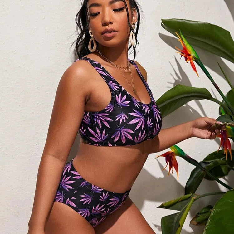 DAMOCHIC Custom Designer Bathing Suits Leave Printed Bikini Sexy Swimming Suit for Fat Women Swimsuits Plus Size Swimwear 2023