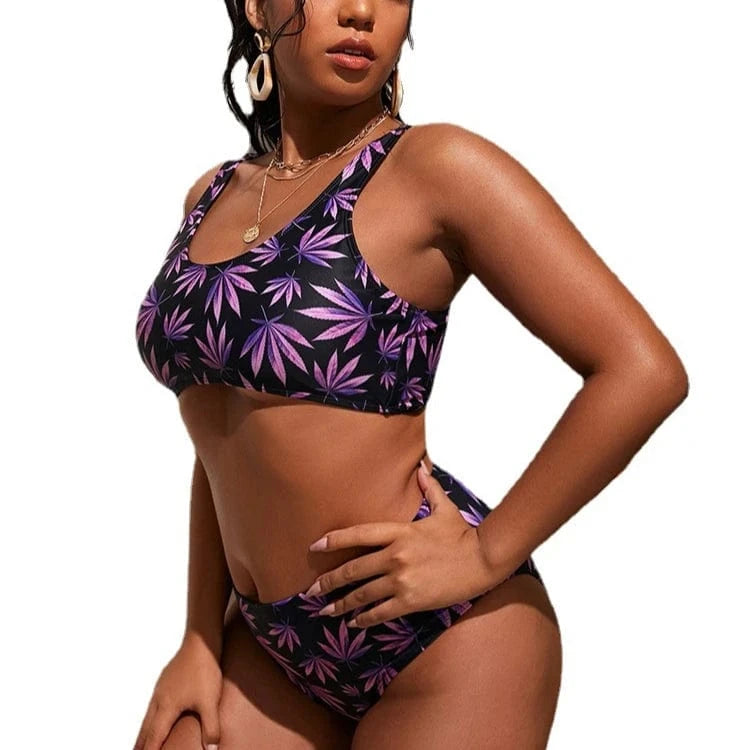 DAMOCHIC Custom Designer Bathing Suits Leave Printed Bikini Sexy Swimming Suit for Fat Women Swimsuits Plus Size Swimwear 2023
