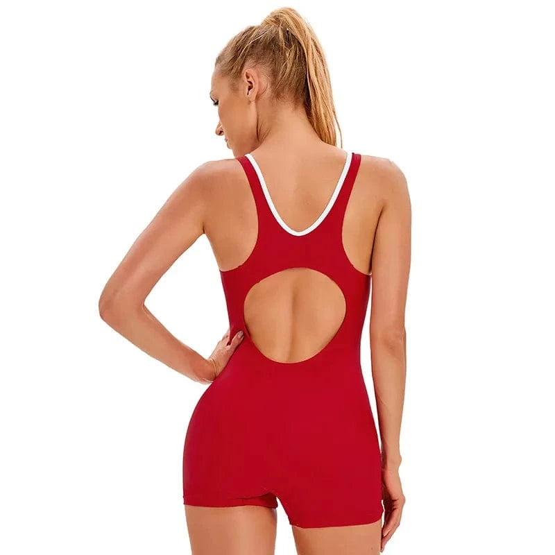 DAMOCHIC Custom Logo Fitness Swimwear Customized One Piece Sport Swimsuit Back Cutout Color Block Elastic Fitness Swimwear Women