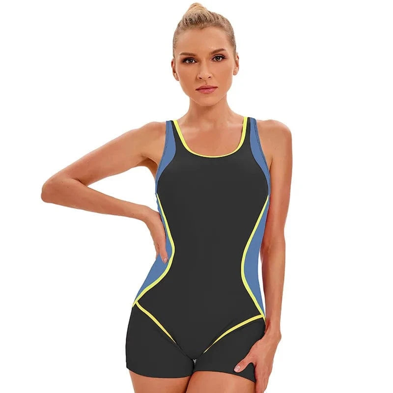 DAMOCHIC Custom Logo Fitness Swimwear Customized One Piece Sport Swimsuit Back Cutout Color Block Elastic Fitness Swimwear Women