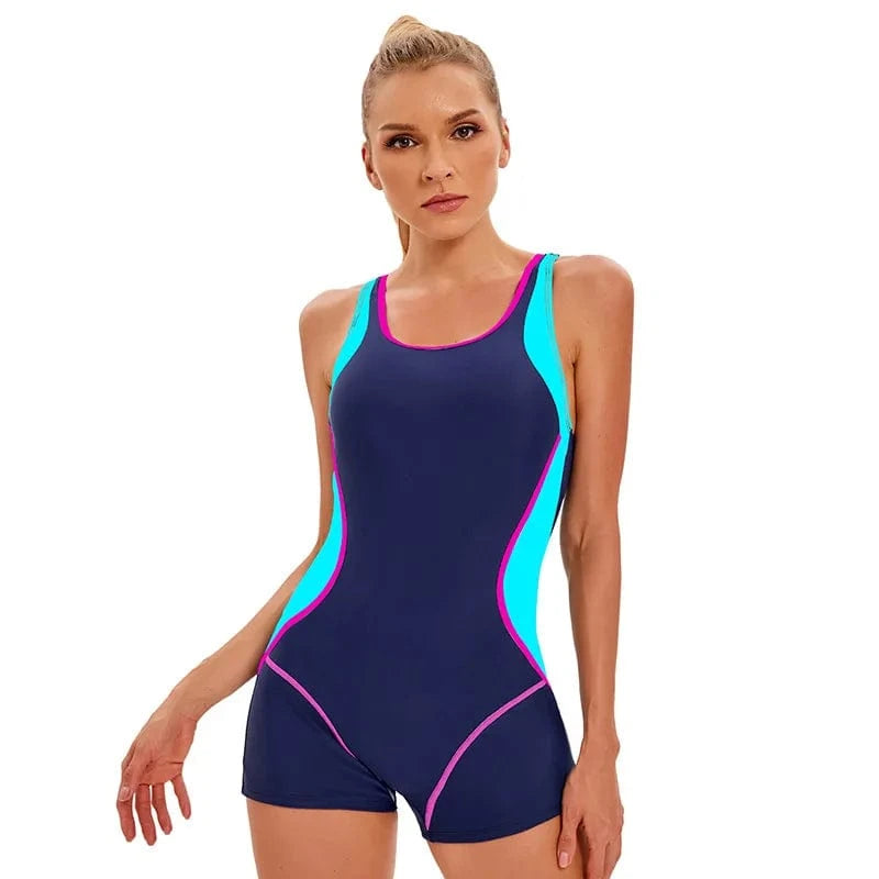 DAMOCHIC Custom Logo Fitness Swimwear Customized One Piece Sport Swimsuit Back Cutout Color Block Elastic Fitness Swimwear Women