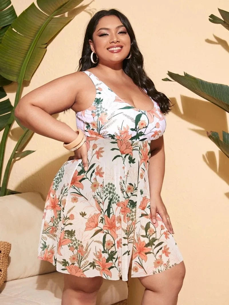 DAMOCHIC Custom Logo Tankini Supplier Large Beachwear Floral Tropical Print Women Plus Size Tankini Swimsuit Flowy Swimwear 2023