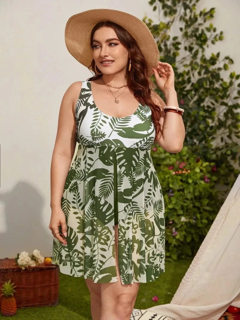 DAMOCHIC Custom Logo Tankini Supplier Large Beachwear Floral Tropical Print Women Plus Size Tankini Swimsuit Flowy Swimwear 2023