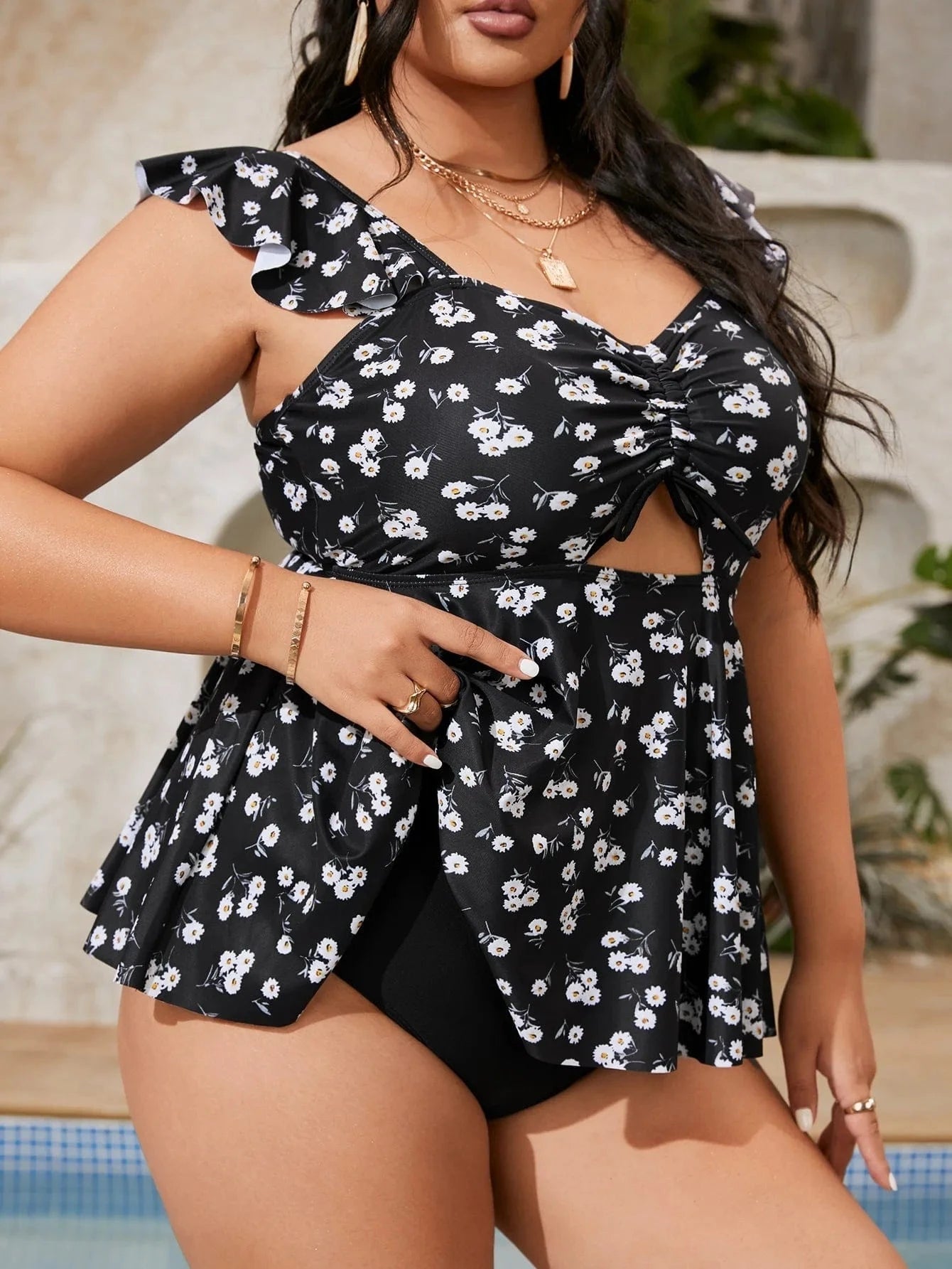DAMOCHIC Custom Plus Size Bathing Suit One Piece Floral Print Large Swimsuit Fat Women Ruffle Strap Big Swimwear Beachwear 2023