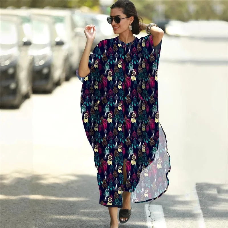 DAMOCHIC Custom Print Beach Kaftan Swimsuit Cover Up Loose Shirt Swim Dress Vacation Women Beach Wear Cover Up Summer Dress 2023