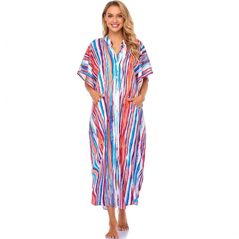 DAMOCHIC Custom Print Beach Kaftan Swimsuit Cover Up Loose Shirt Swim Dress Vacation Women Beach Wear Cover Up Summer Dress 2023