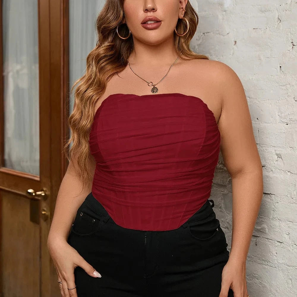 DAMOCHIC Fashion Bustiers Femme Back Zip Strapless Summer Mesh Fishbone Top Corset Fat Women Plus Size Crop Top Bustier 2023