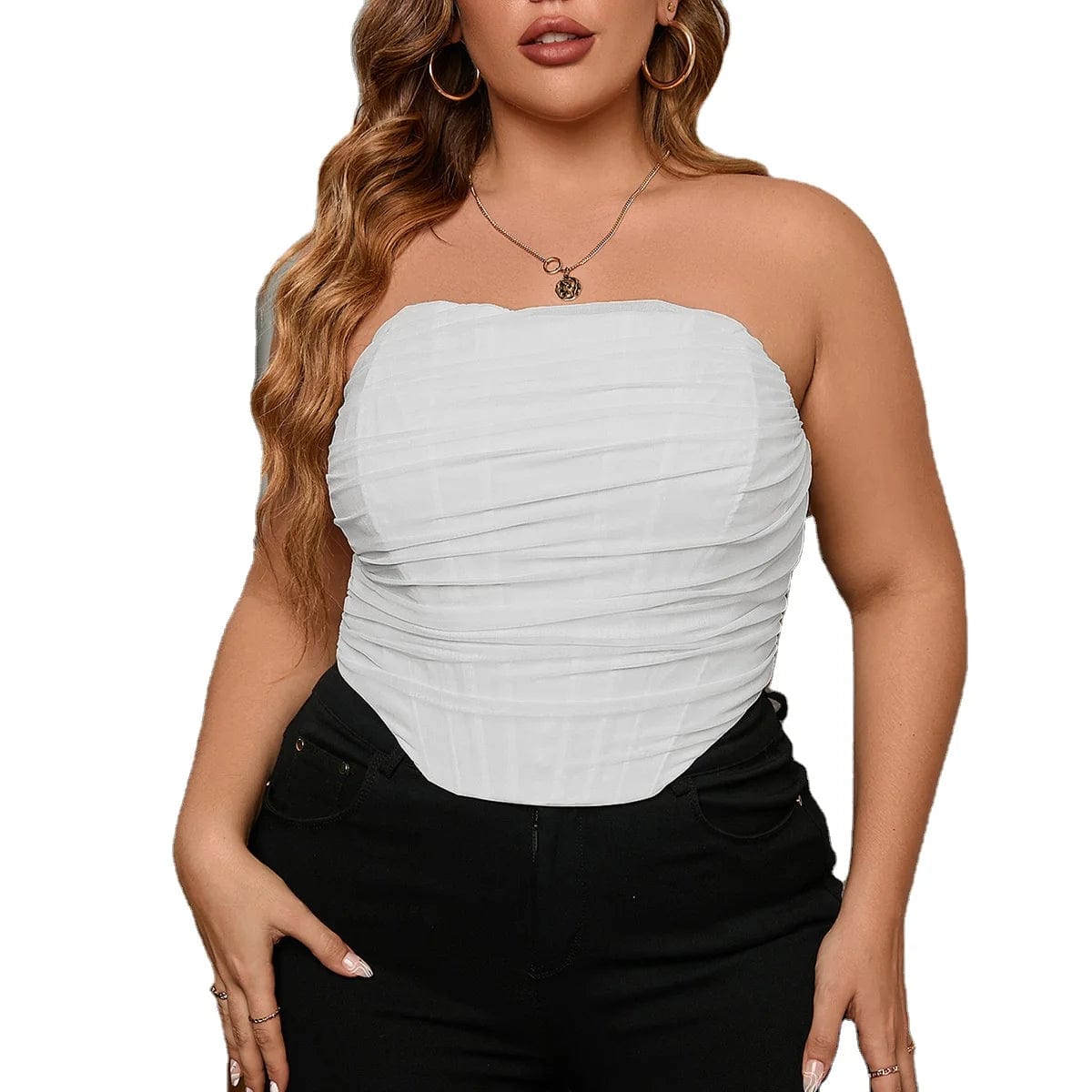 DAMOCHIC Fashion Bustiers Femme Back Zip Strapless Summer Mesh Fishbone Top Corset Fat Women Plus Size Crop Top Bustier 2023
