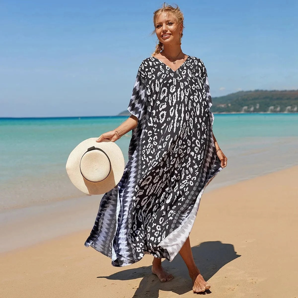 DAMOCHIC Fashion Cover Up Swimwear Women Plus Size Swim Suit Cover Ups Kaftan Sarong Rayon Print Long Maxi Beach Dresses 2023