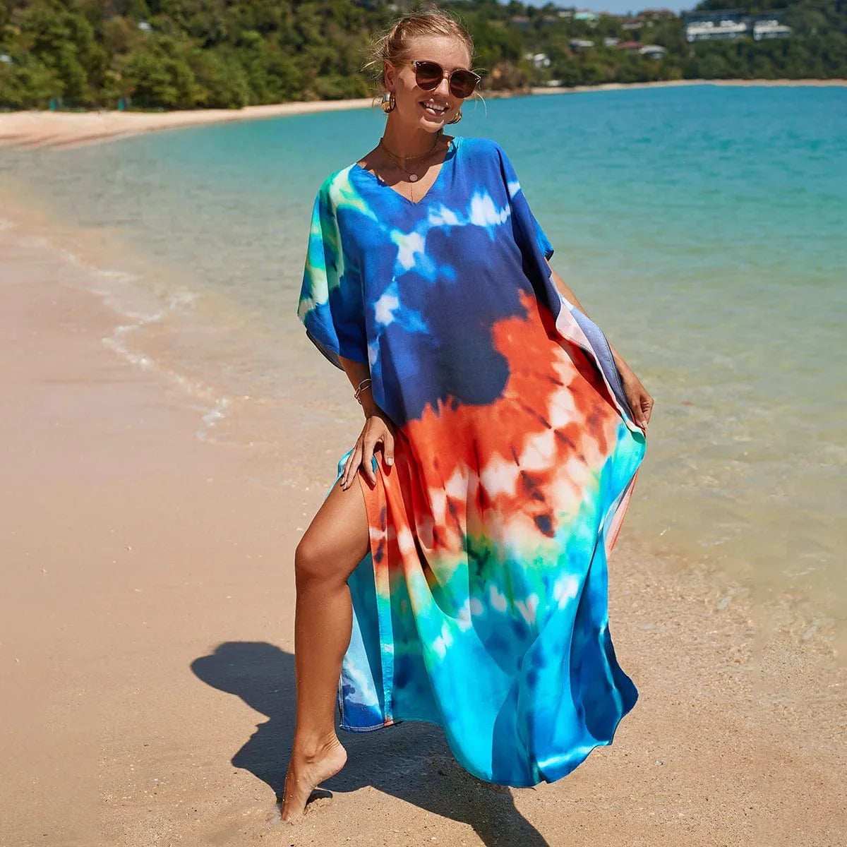 DAMOCHIC Fashion Cover Up Swimwear Women Plus Size Swim Suit Cover Ups Kaftan Sarong Rayon Print Long Maxi Beach Dresses 2023