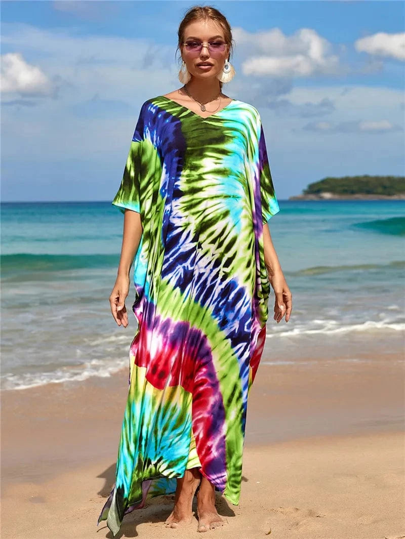 DAMOCHIC Fashion Cover Up Swimwear Women Plus Size Swim Suit Cover Ups Kaftan Sarong Rayon Print Long Maxi Beach Dresses 2023