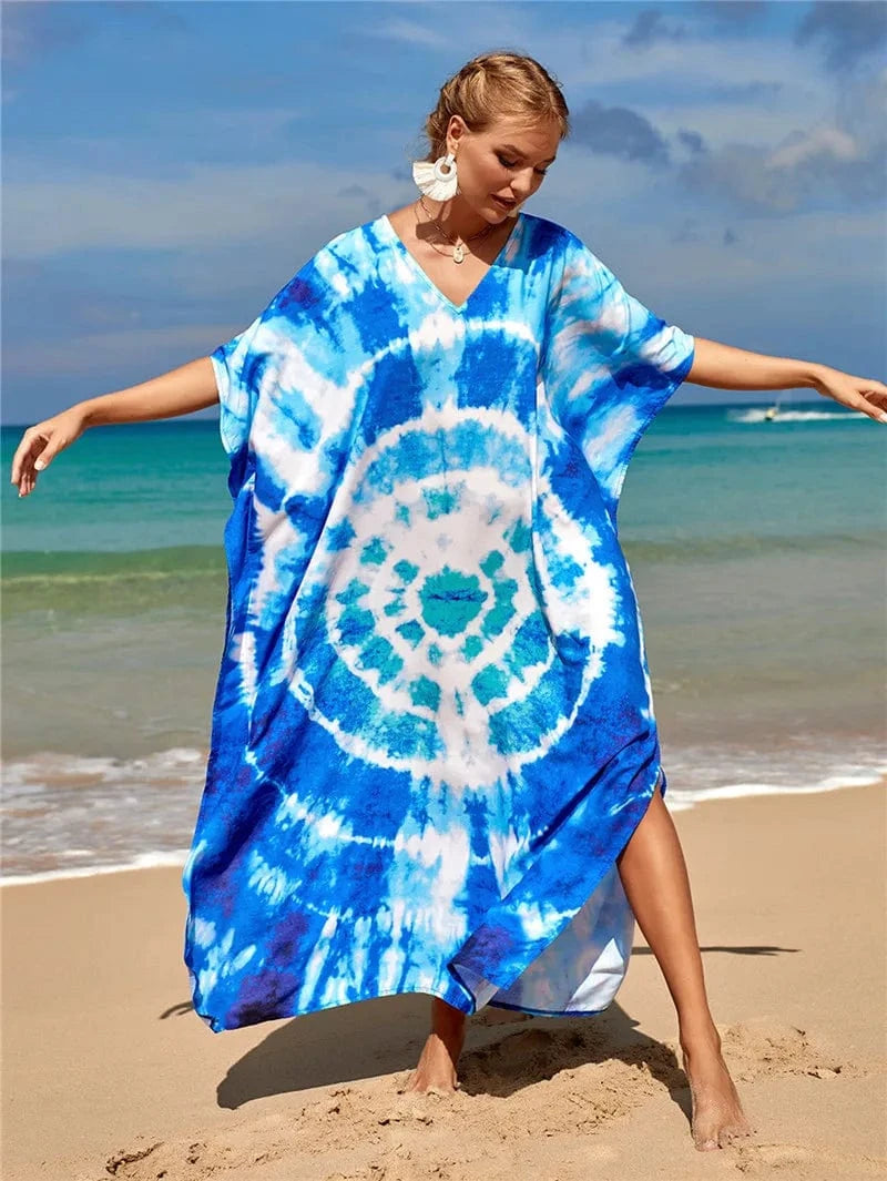 DAMOCHIC Fashion Cover Up Swimwear Women Plus Size Swim Suit Cover Ups Kaftan Sarong Rayon Print Long Maxi Beach Dresses 2023