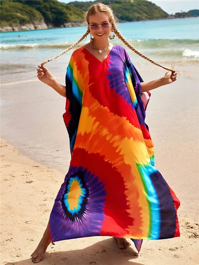 DAMOCHIC Fashion Cover Up Swimwear Women Plus Size Swim Suit Cover Ups Kaftan Sarong Rayon Print Long Maxi Beach Dresses 2023
