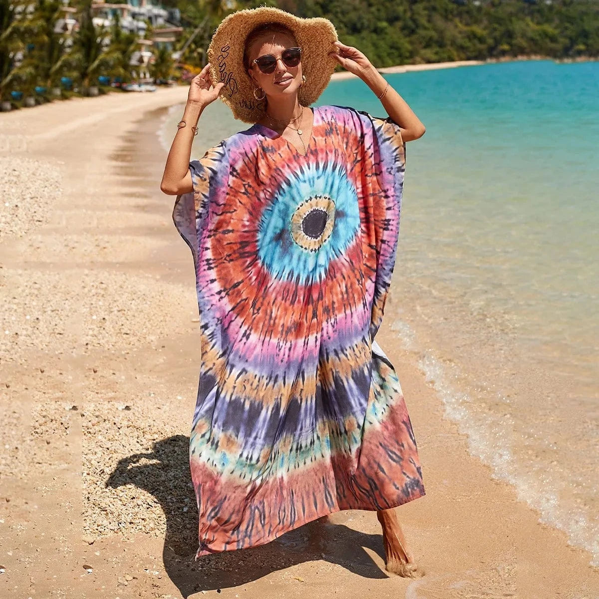 DAMOCHIC Fashion Cover Up Swimwear Women Plus Size Swim Suit Cover Ups Kaftan Sarong Rayon Print Long Maxi Beach Dresses 2023